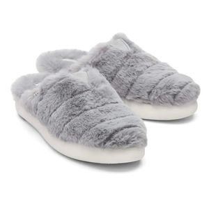 TOMS Alpargata Mallow Mule Fluff Slippers Grey Faux Fur Women's size 11